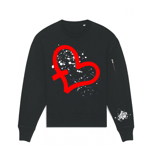 Red On Black Heart Crewneck