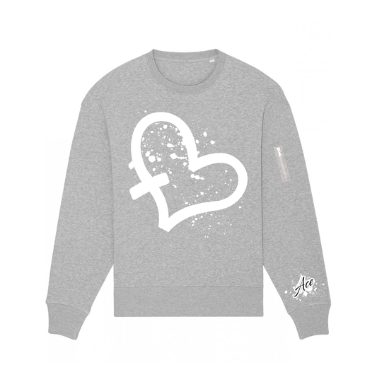 White On Grey Heart Crewneck